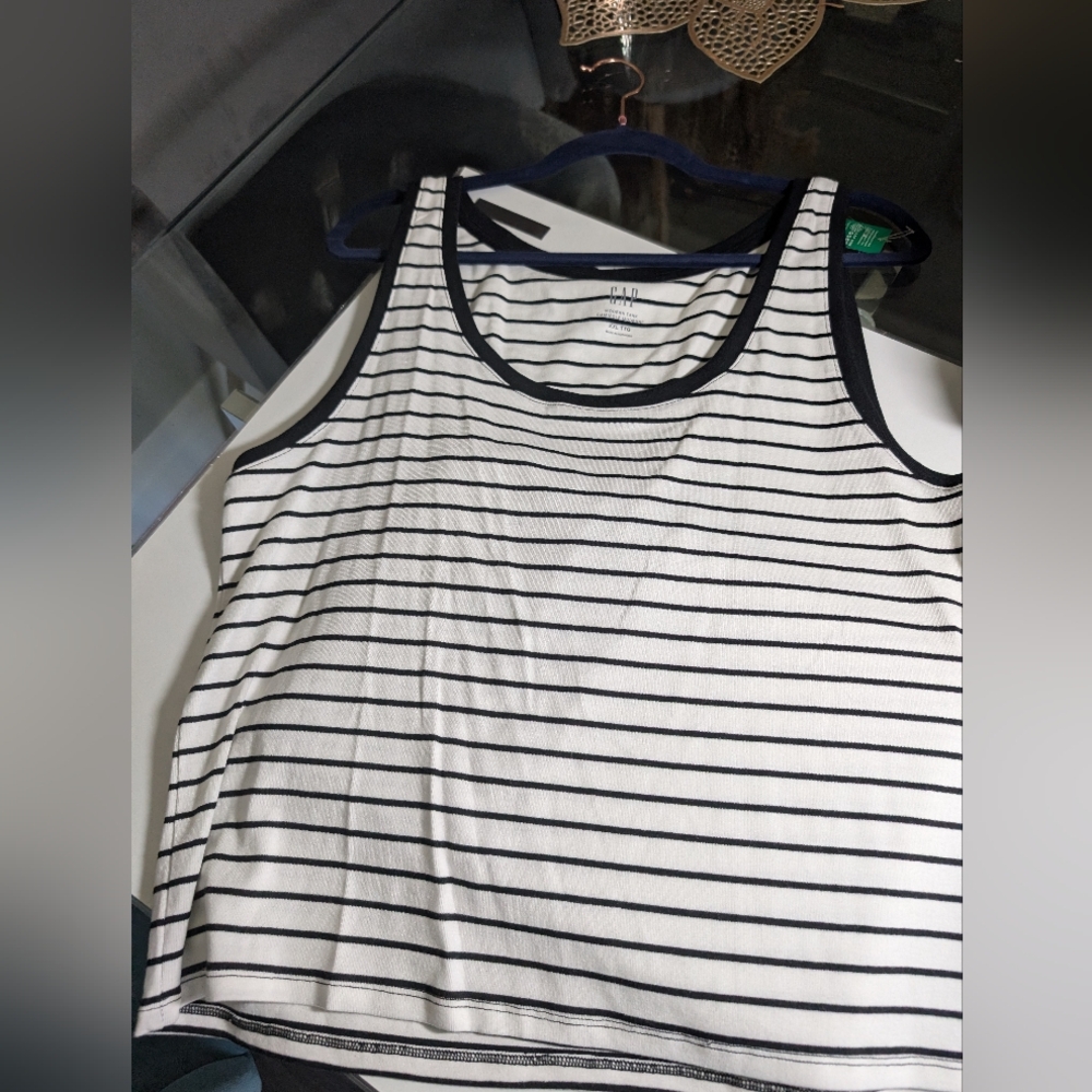 Gap Black and White Striped Crop Tank Top